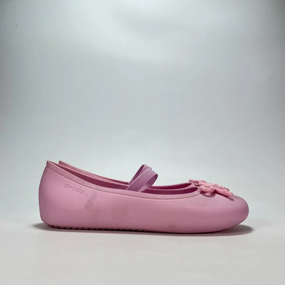 Crocs Pink Bow Flat Mary Jane Shoes Flats Slip On Youth Size 6 Women’s 8